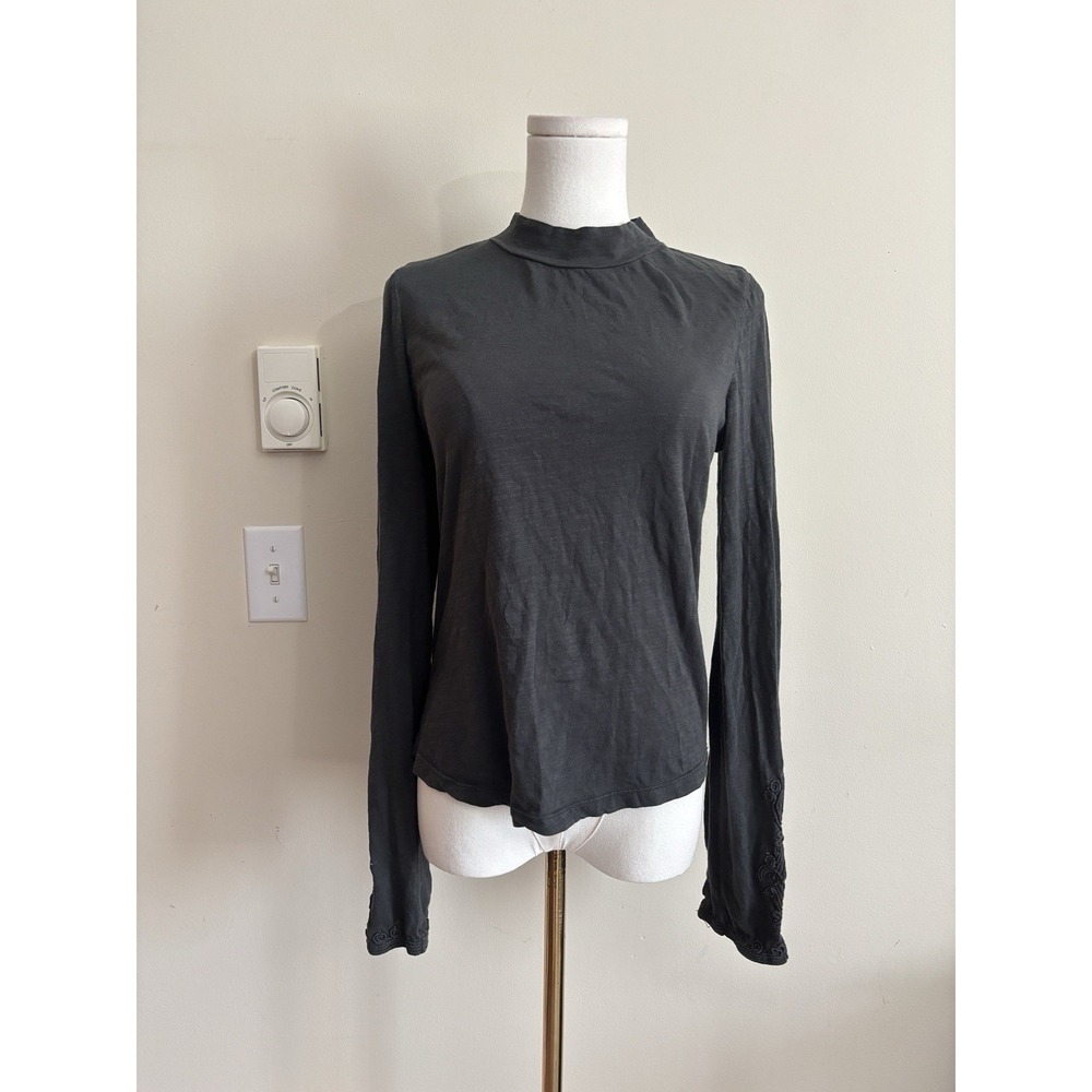 Free People We The Free Sz Sm Hooked On You Studded Embroidered Mock Neck Top